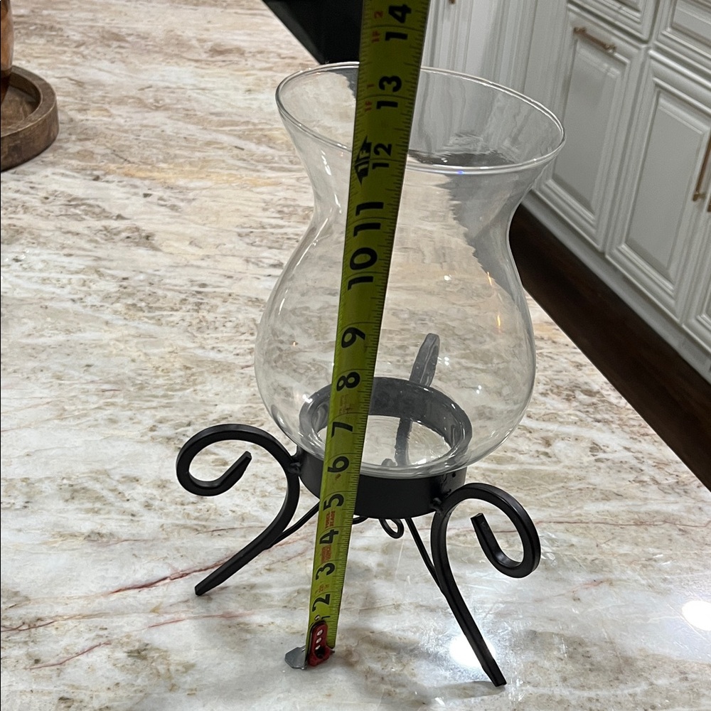 Elegant Glass Hurricane Candle Holder with Black Metal Stand - Picture 3 of 4